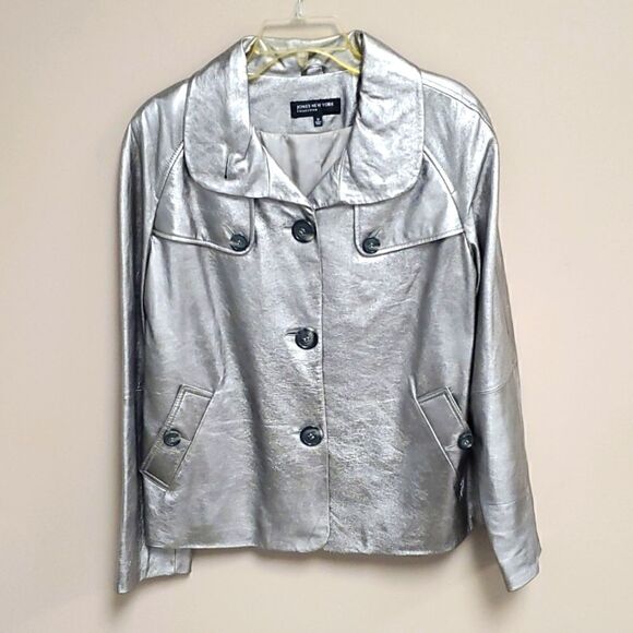 JONES NEW YORK Metallic Leather Jacket - Size Medium - Picture 1 of 8